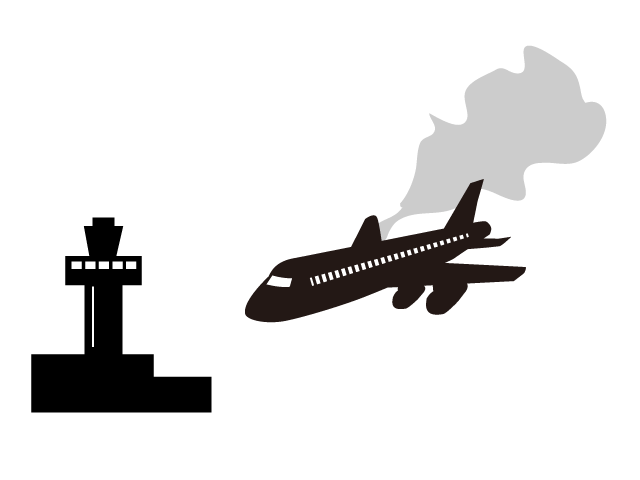 エンジントラブル | 飛行機 | 事故 - シンプル / クリップアート / アイコン / イラスト / 無料 / 白黒 / 二色 / PNG形式：背景透明