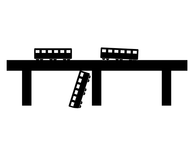 列車事故 | 脱線 | 橋の上 - シンプル / クリップアート / アイコン / イラスト / 無料 / 白黒 / 二色 / PNG形式：背景透明