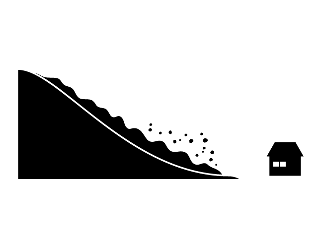 山崩れ | 災害 - シンプル / クリップアート / アイコン / イラスト / 無料 / 白黒 / 二色 / PNG形式：背景透明