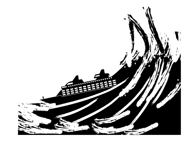 嵐 | 豪華客船 | 海 | 転覆 - シンプル / クリップアート / アイコン / イラスト / 無料 / 白黒 / 二色 / PNG形式：背景透明