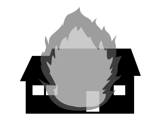 民家 | 火災 | 火事 - シンプル / クリップアート / アイコン / イラスト / 無料 / 白黒 / 二色 / PNG形式：背景透明