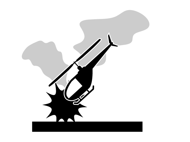 ヘリコプターが落ちる | 事故 - シンプル / クリップアート / アイコン / イラスト / 無料 / 白黒 / 二色 / PNG形式：背景透明