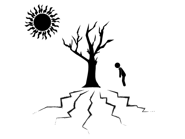 干ばつ | 太陽 | 水不足 - シンプル / クリップアート / アイコン / イラスト / 無料 / 白黒 / 二色 / PNG形式：背景透明