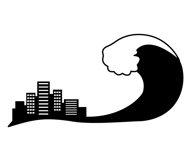 大津波 | 水害 | 災害 - シンプル / クリップアート / アイコン / イラスト / 無料 / 白黒 / 二色 / PNG形式：背景透明