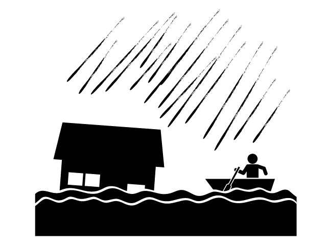 洪水 | 水害 | 災害 - シンプル / クリップアート / アイコン / イラスト / 無料 / 白黒 / 二色 / PNG形式：背景透明