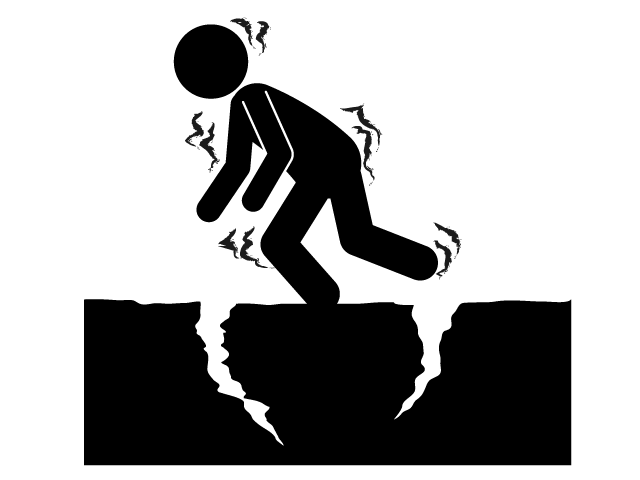 揺れて歩けない | 地震 | 大きな揺れ - シンプル / クリップアート / アイコン / イラスト / 無料 / 白黒 / 二色 / PNG形式：背景透明
