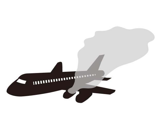 飛行機事故 | エンジントラブル | 煙 - シンプル / クリップアート / アイコン / イラスト / 無料 / 白黒 / 二色 / PNG形式：背景透明