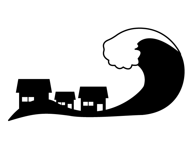 大津波 | 押し寄せる波 | 災害 - シンプル / クリップアート / アイコン / イラスト / 無料 / 白黒 / 二色 / PNG形式：背景透明