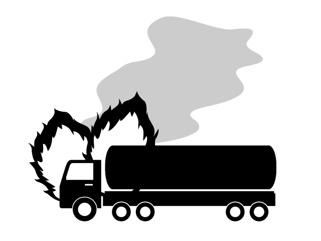 給油車 | 事故 | 火災 - シンプル / クリップアート / アイコン / イラスト / 無料 / 白黒 / 二色 / PNG形式：背景透明