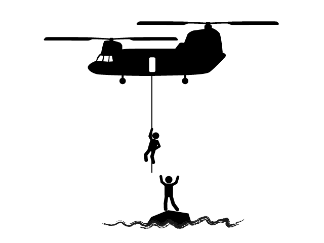 救助活動 | 水害 | 洪水 - シンプル / クリップアート / アイコン / イラスト / 無料 / 白黒 / 二色 / PNG形式：背景透明