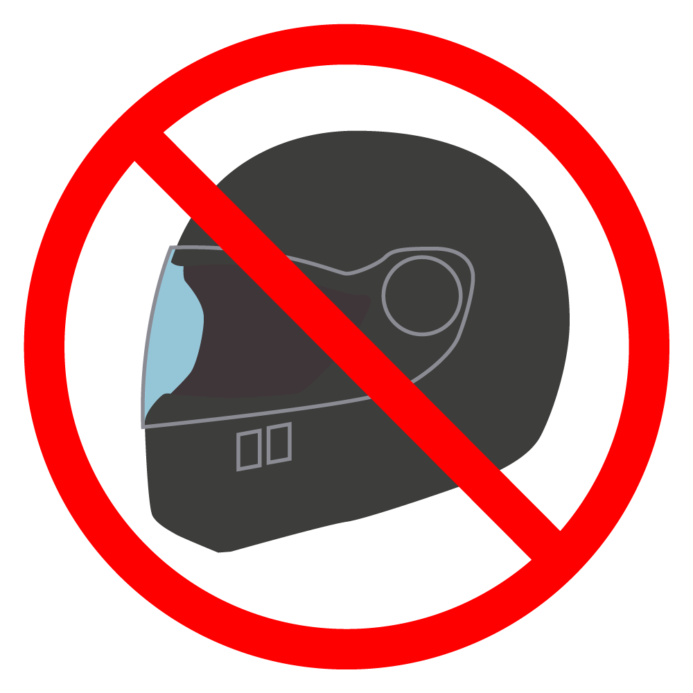 ヘルメットでの入店禁止 - シンプル / クリップアート / アイコン / イラスト / 無料 / 白黒 / 二色 / PNG形式：背景透明