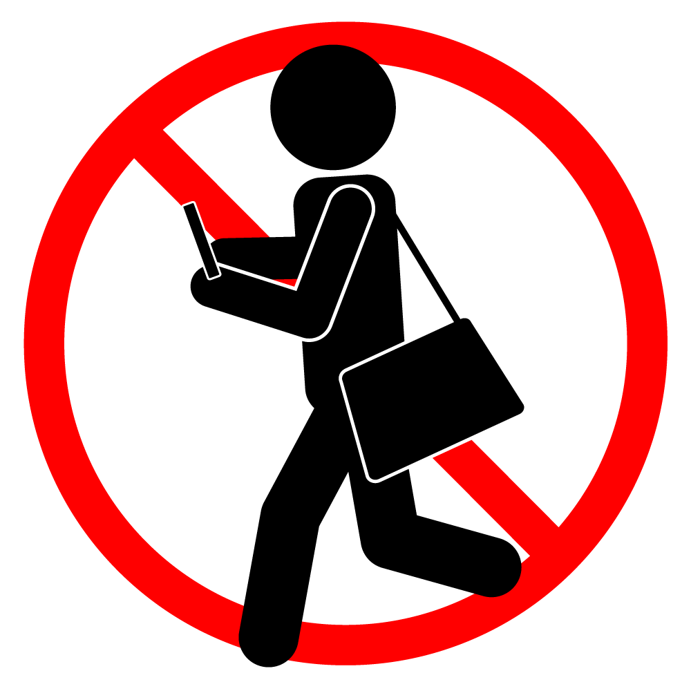 歩きスマホ禁止 - シンプル / クリップアート / アイコン / イラスト / 無料 / 白黒 / 二色 / PNG形式：背景透明