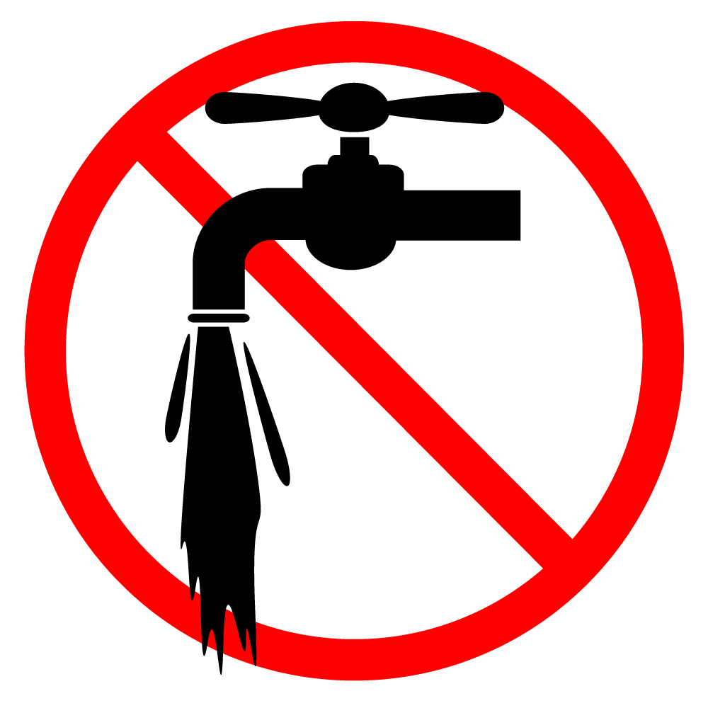 水出しっぱなしはやめてください - シンプル / クリップアート / アイコン / イラスト / 無料 / 白黒 / 二色 / PNG形式：背景透明