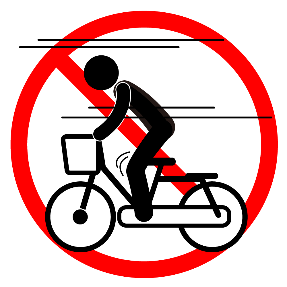 自転車のスピードの出し過ぎ危ない - シンプル / クリップアート / アイコン / イラスト / 無料 / 白黒 / 二色 / PNG形式：背景透明