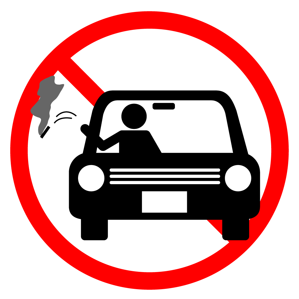 車からタバコを捨てるな - シンプル / クリップアート / アイコン / イラスト / 無料 / 白黒 / 二色 / PNG形式：背景透明