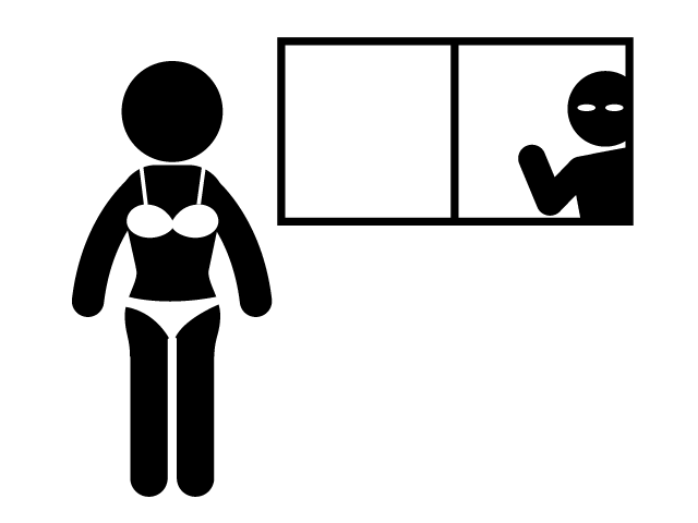 変態 | 覗く | 不審者 | 下着姿 - シンプル / クリップアート / アイコン / イラスト / 無料 / 白黒 / 二色 / PNG形式：背景透明