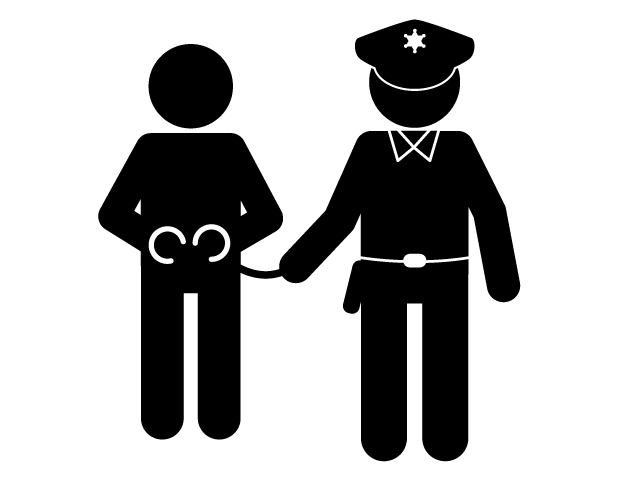 犯人が捕まる | 手錠をかける | 強盗 - シンプル / クリップアート / アイコン / イラスト / 無料 / 白黒 / 二色 / PNG形式：背景透明