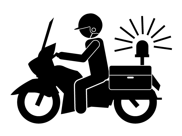 警察バイク | 出動 | 緊急 - シンプル / クリップアート / アイコン / イラスト / 無料 / 白黒 / 二色 / PNG形式：背景透明