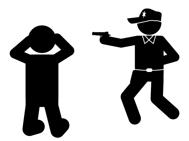 犯人逮捕の現場 | 警察が乗り込む | 現行犯 - シンプル / クリップアート / アイコン / イラスト / 無料 / 白黒 / 二色 / PNG形式：背景透明