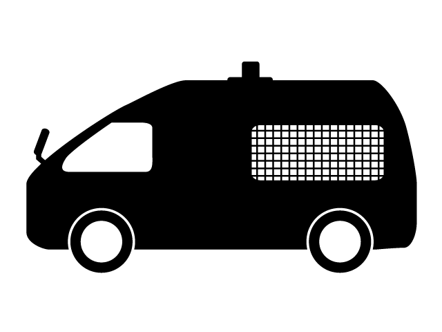 護送車 | 凶悪犯 | 移動 - シンプル / クリップアート / アイコン / イラスト / 無料 / 白黒 / 二色 / PNG形式：背景透明
