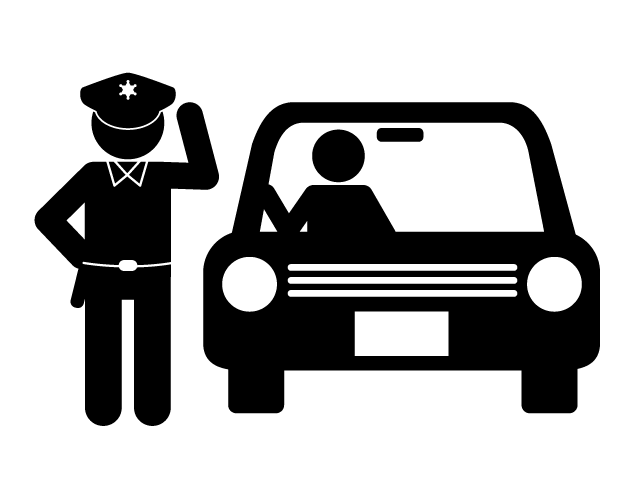検問 | 警察官 | 自動車 - シンプル / クリップアート / アイコン / イラスト / 無料 / 白黒 / 二色 / PNG形式：背景透明