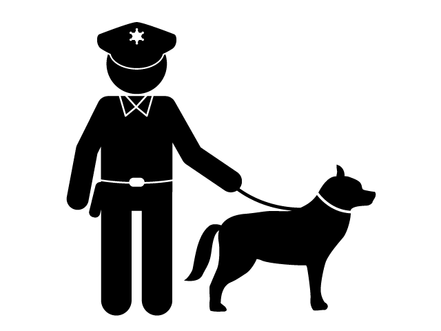 警察犬 | 見回り | 事件 - シンプル / クリップアート / アイコン / イラスト / 無料 / 白黒 / 二色 / PNG形式：背景透明