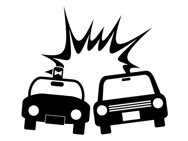 車で逃げる犯罪者 | カーチェイス | 警察車両 - シンプル / クリップアート / アイコン / イラスト / 無料 / 白黒 / 二色 / PNG形式：背景透明