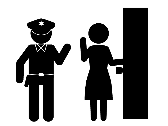 家宅調査 | 警察官 | 犯罪の匂い - シンプル / クリップアート / アイコン / イラスト / 無料 / 白黒 / 二色 / PNG形式：背景透明