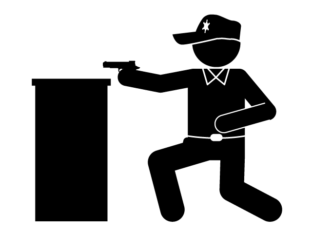 銃撃戦 | 警察官 | 応戦 - シンプル / クリップアート / アイコン / イラスト / 無料 / 白黒 / 二色 / PNG形式：背景透明