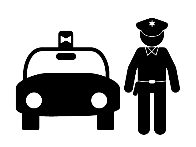 夜の見回り | 職務質問 | 警察車両 - シンプル / クリップアート / アイコン / イラスト / 無料 / 白黒 / 二色 / PNG形式：背景透明