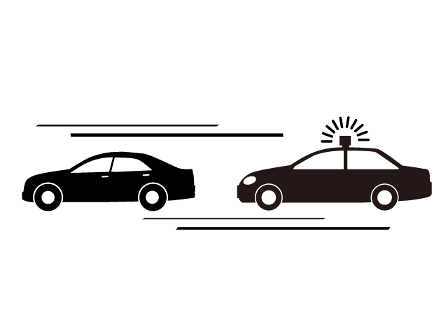 犯人追跡 | パトカー | 警察車両 - シンプル / クリップアート / アイコン / イラスト / 無料 / 白黒 / 二色 / PNG形式：背景透明
