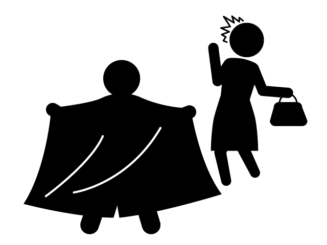 変質者 | 不審者 | おびえる女性 - シンプル / クリップアート / アイコン / イラスト / 無料 / 白黒 / 二色 / PNG形式：背景透明