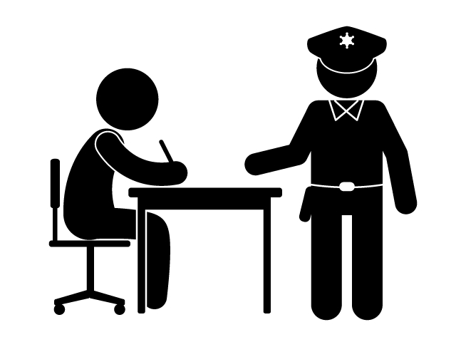 調書 | 事故をおこす | 警察署 - シンプル / クリップアート / アイコン / イラスト / 無料 / 白黒 / 二色 / PNG形式：背景透明