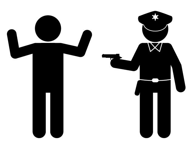 犯人逮捕 | 警察官 | 捕まる - シンプル / クリップアート / アイコン / イラスト / 無料 / 白黒 / 二色 / PNG形式：背景透明
