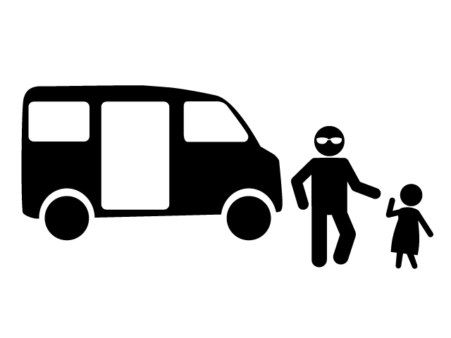 誘拐犯 | 子供を狙う | 自動車 | 不審者 - シンプル / クリップアート / アイコン / イラスト / 無料 / 白黒 / 二色 / PNG形式：背景透明