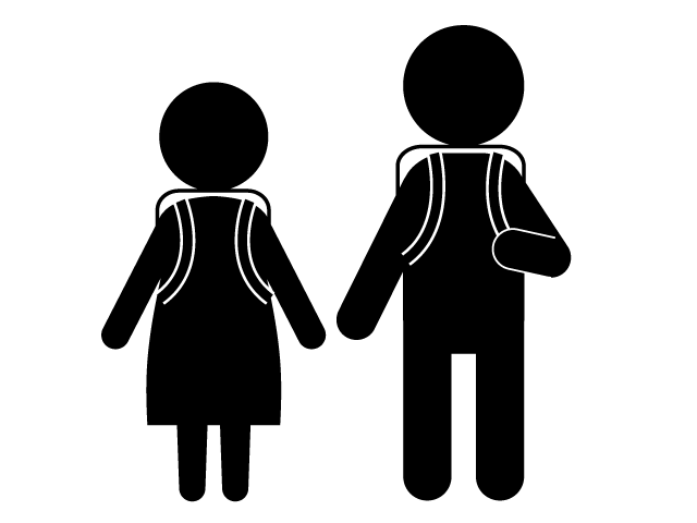小学生 | 通学 | 登校 - シンプル / クリップアート / アイコン / イラスト / 無料 / 白黒 / 二色 / PNG形式：背景透明