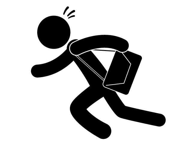 遅刻 | 朝寝坊 | 走る - シンプル / クリップアート / アイコン / イラスト / 無料 / 白黒 / 二色 / PNG形式：背景透明