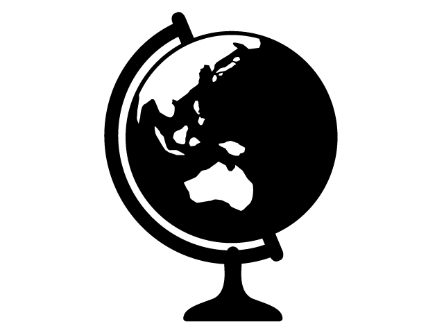 地球儀 | 教室 | 社会 - シンプル / クリップアート / アイコン / イラスト / 無料 / 白黒 / 二色 / PNG形式：背景透明