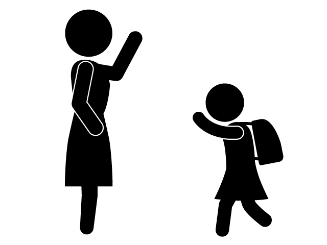 いってきます | 朝の挨拶 | 母と娘 - シンプル / クリップアート / アイコン / イラスト / 無料 / 白黒 / 二色 / PNG形式：背景透明