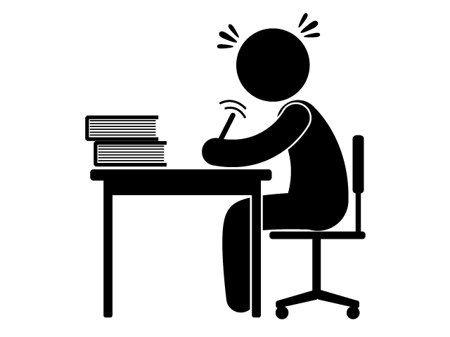 猛勉強 | テスト前 | 宿題ギリギリ - シンプル / クリップアート / アイコン / イラスト / 無料 / 白黒 / 二色 / PNG形式：背景透明