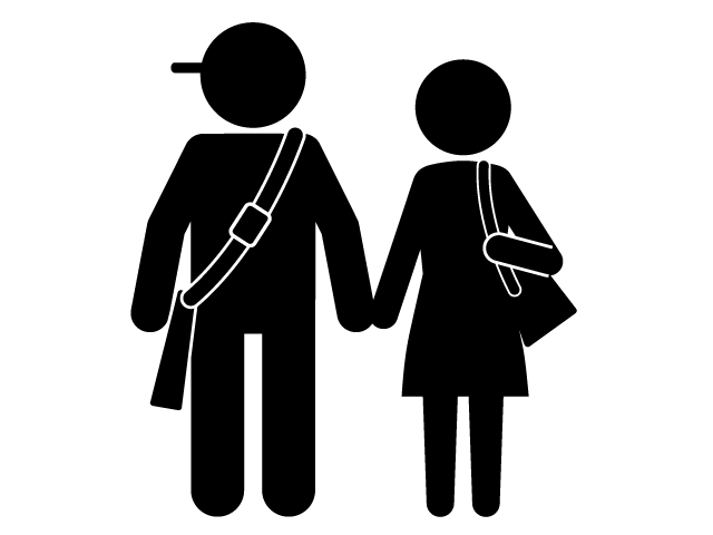 学生恋愛 | つきあう | カップル - シンプル / クリップアート / アイコン / イラスト / 無料 / 白黒 / 二色 / PNG形式：背景透明