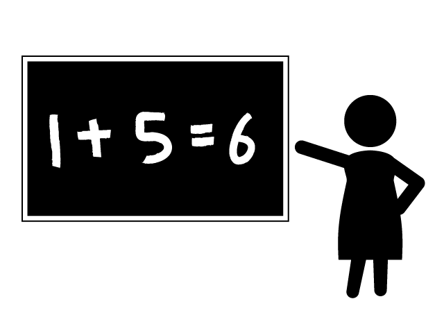 黒板に答えをかく | 教壇に立つ - シンプル / クリップアート / アイコン / イラスト / 無料 / 白黒 / 二色 / PNG形式：背景透明