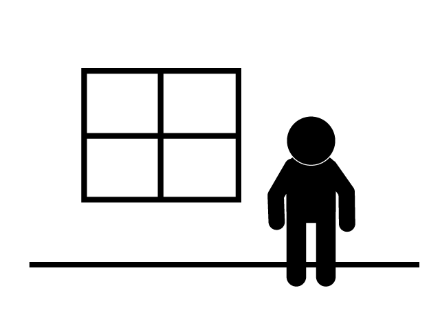 叱られて立たされる | イタズラがバレる - シンプル / クリップアート / アイコン / イラスト / 無料 / 白黒 / 二色 / PNG形式：背景透明