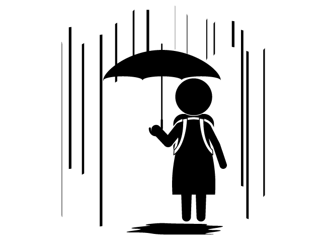 傘をさす | 雨が降ってくる | 帰宅時間 | ゲリラ豪雨 - シンプル / クリップアート / アイコン / イラスト / 無料 / 白黒 / 二色 / PNG形式：背景透明