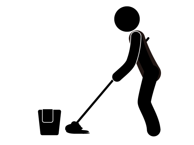 床掃除 | 掃除当番 | いたずらの罰 - シンプル / クリップアート / アイコン / イラスト / 無料 / 白黒 / 二色 / PNG形式：背景透明