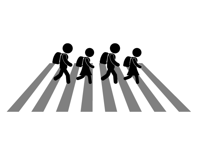 集団登校 | 整列して | 早朝 - シンプル / クリップアート / アイコン / イラスト / 無料 / 白黒 / 二色 / PNG形式：背景透明