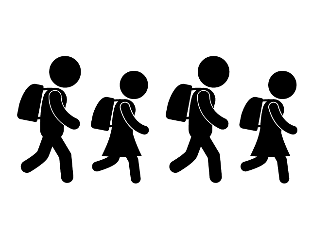 通学 | 集団登校 | 規則 - シンプル / クリップアート / アイコン / イラスト / 無料 / 白黒 / 二色 / PNG形式：背景透明
