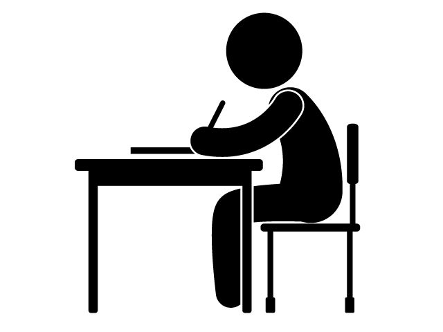 勉強中 | テスト前 | 受験 - シンプル / クリップアート / アイコン / イラスト / 無料 / 白黒 / 二色 / PNG形式：背景透明