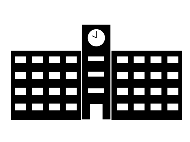 高校 | 校舎 | 校門 - シンプル / クリップアート / アイコン / イラスト / 無料 / 白黒 / 二色 / PNG形式：背景透明