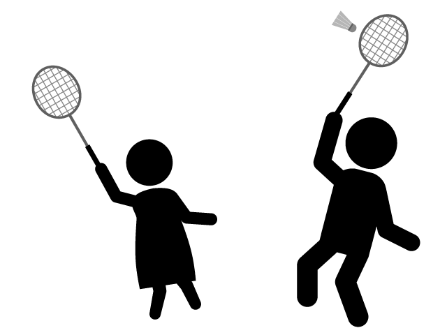 バドミントン | 遊び時間 | 友達 - シンプル / クリップアート / アイコン / イラスト / 無料 / 白黒 / 二色 / PNG形式：背景透明